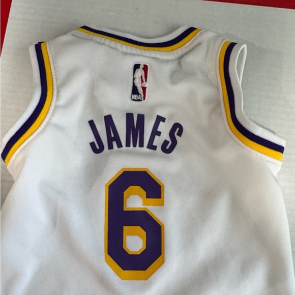 NBA Lakers #6 JAMES Kids White Romper with Purple and Gold Accents - Picture 4 of 7